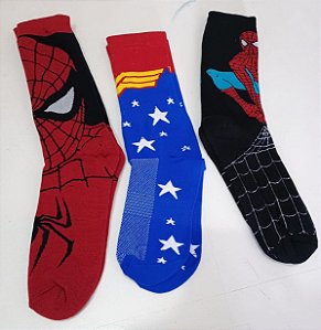 Kit Meia Heróis  Spiderman, Mulher Maravilha Premium