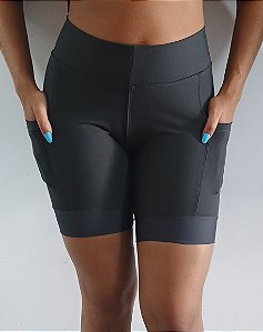 Bermuda Cinza Suplex Corrida Fitness Maratona Academia Treino Cós Alto C/ Bolsos