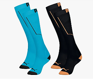 Meião Esportivo Poliamida Unissex 3/4 Sport Puma Preto Laranja Fluor