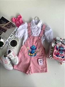 Jardineira Stitch rosa