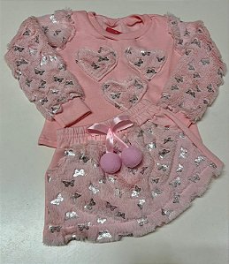 Conjunto pompom rosa