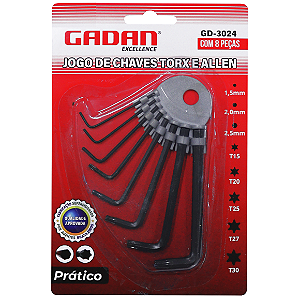 KIT CHAVE TORX & ALLEN C/ 8 PEÇAS - GADAN