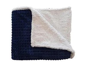 Cobertor Sherpa Casal Dupla Face Toque de Lã de Carneiro Azul Marinho
