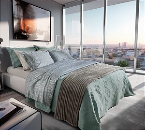 Jogo de Cama Casal 4 Peças 300 Fios Cetim 100% Algodão Estampado Living Art - Corttex