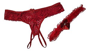 Kit Calcinha Fio Dental Com Abertura Sexy E Tiara Perna