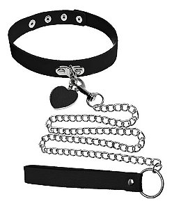 Coleira Com Alça Em Courino E Corrente De Metal 65 Cm 8306