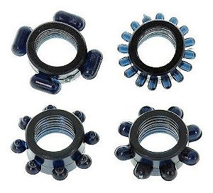 Kit 4 Anel Peniano Retardador Ereção Mega Strech Kt809 Preto