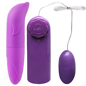 Kit Vibrador Ponto G Golfinho + Bullet Ovo Vibrador Lilás