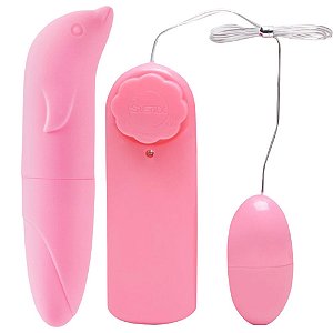 Kit Vibrador Ponto G Golfinho + Bullet Ovo Vibrador Rosa