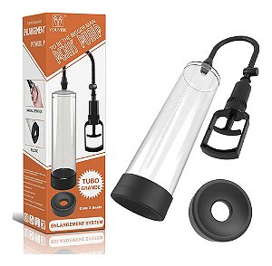 Bomba Peniana Tubo Grande 27 Cm X 7,5 Cm Com Manopla E Anel bb031