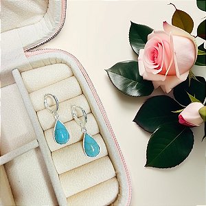 Brinco Argolinha Pingente Azul