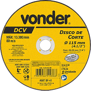 Disco de corte 115,0 mm x 1,0 mm x 22,23 mm, DCV, VONDER
