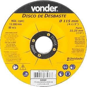 Disco de desbaste 115,0 mm x 6,4 mm x 22,23 mm, DBV, VONDER