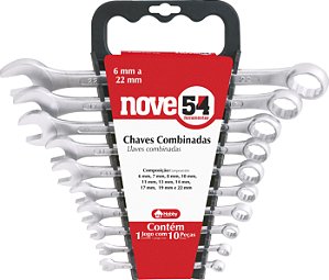 Jogo de chaves combinadas, 6 mm a 22 mm, aço carbono, 10 peças, NOVE54
