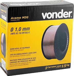 Arame MIG/MAG 1,0 mm, carretel plástico com 15 kg, VONDER/TMX