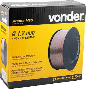 Arame MIG/MAG 1,2 mm, carretel plástico com 15 kg, VONDER/TMX