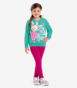 Conjunto Moletom Verde legging Rosa