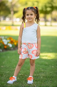 Conjunto Short Corações Laranja