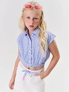 Conjunto Camisa Listrada  Short-Saia Azul Catavento