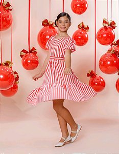 Vestido Listrado Vermelho e Branco