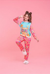 Pijama Suede Manga Longa Ursinha Praia Azul