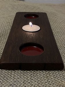 Porta-Velas "Tríade da Serenidade" em madeira com detalhes em resina
