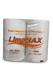 Papel Higiênico 500 Metros LimpMax Pacote com 8 Rolos Branco