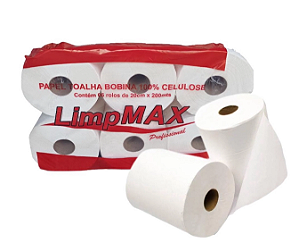 Papel Toalha Bobina 20cmx 200m Limpmax 100% Celulose
