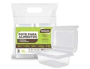 Kit Pote PP Retangular 24 un 250ml Rioplast C/ Tampa