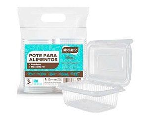 Kit Pote PP Retangular 24 un 500ml Rioplast C/ Tampa