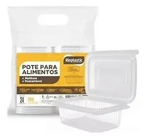Kit Pote PP Retangular 24 un 400ml Rioplast C/ Tampa