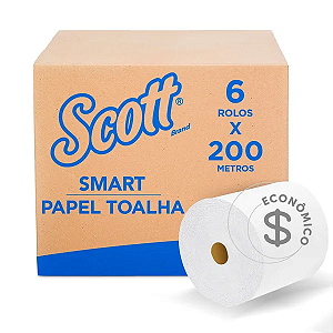 Papel Toalha Rolo Scott® Smart 200m Folha Simples - Caixa com 6 Rolos