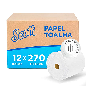 Papel Toalha Rolo Scott® 270m Folha Simples - Caixa com 12 Rolos