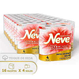 Papel Higiênico Neve® Dermacare Folha Dupla - 16 Pacotes (64 rolos)