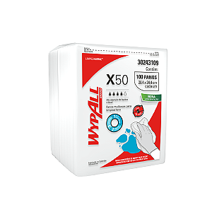 Pano de Limpeza WypAll® X50 Dobrado - 1 Pacote com 100 panos 28,4x34,4cm
