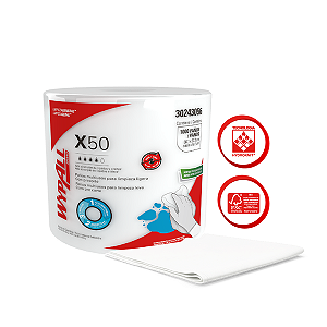 Pano de Limpeza WypAll® X50 Rolo Jumbo Liso - 1000 panos 30,1x27,2cm