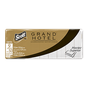 Guardanapo Scott® Grand Hotel Grande Folha Dupla 50 Folhas 31,8x32,8cm – Fardo com 9 Pacotes