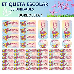 50 Etiquetas Escolares Vinil Borboleta