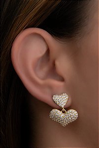 Brinco Coração Duplo Cravejado
