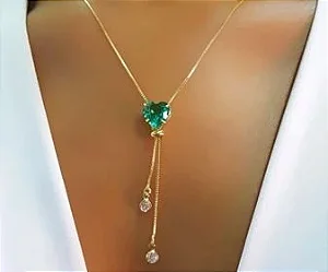Colar Gravata com pingente em esmeralda
