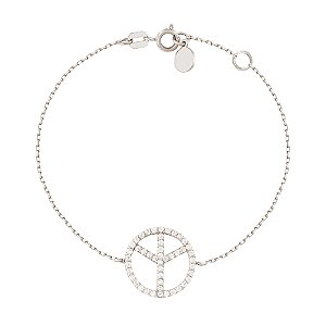 Pulseira Paz & Amor Ouro Branco 18k e Safira Branca