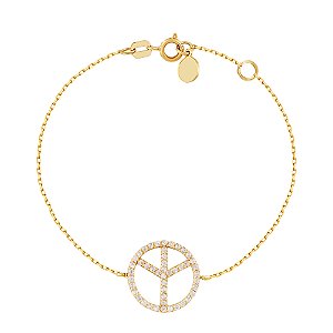 Pulseira Paz & Amor Ouro Amarelo 18 K e  Topazio Incolor