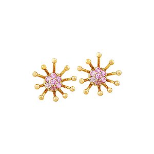 Brinco Sakura Ouro 18k  Safira Rosa