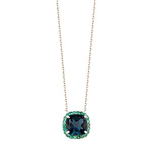 Colar Ouro 18k Topazio Azul e Diamante