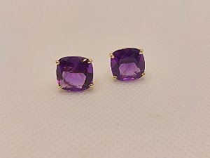 Brinco Quadrado Solitario Ouro 18k Ametista