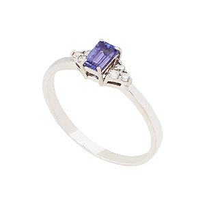 Anel Monalisa Ouro 18k Tanzanita e Diamante