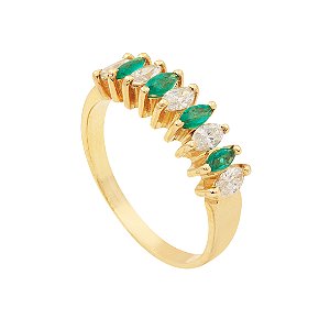 Alianca Lara Ouro 18k Esmeralda e Diamante