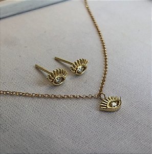 Brinco Olho 18k com Diamante