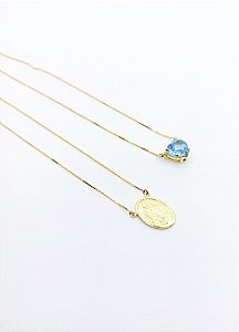 Escapulario Nossa Sra das Gracas Ouro 18k Topazio Azul