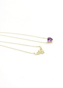 Escapulario Espirito Santo Ouro 18k Ametista e Diamante